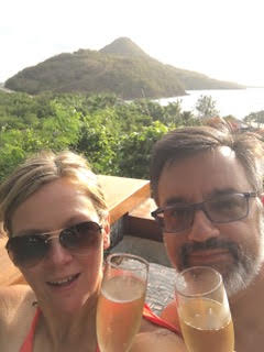 Becky Lukovic and her sweetie in Hermitage Bay, Antigua